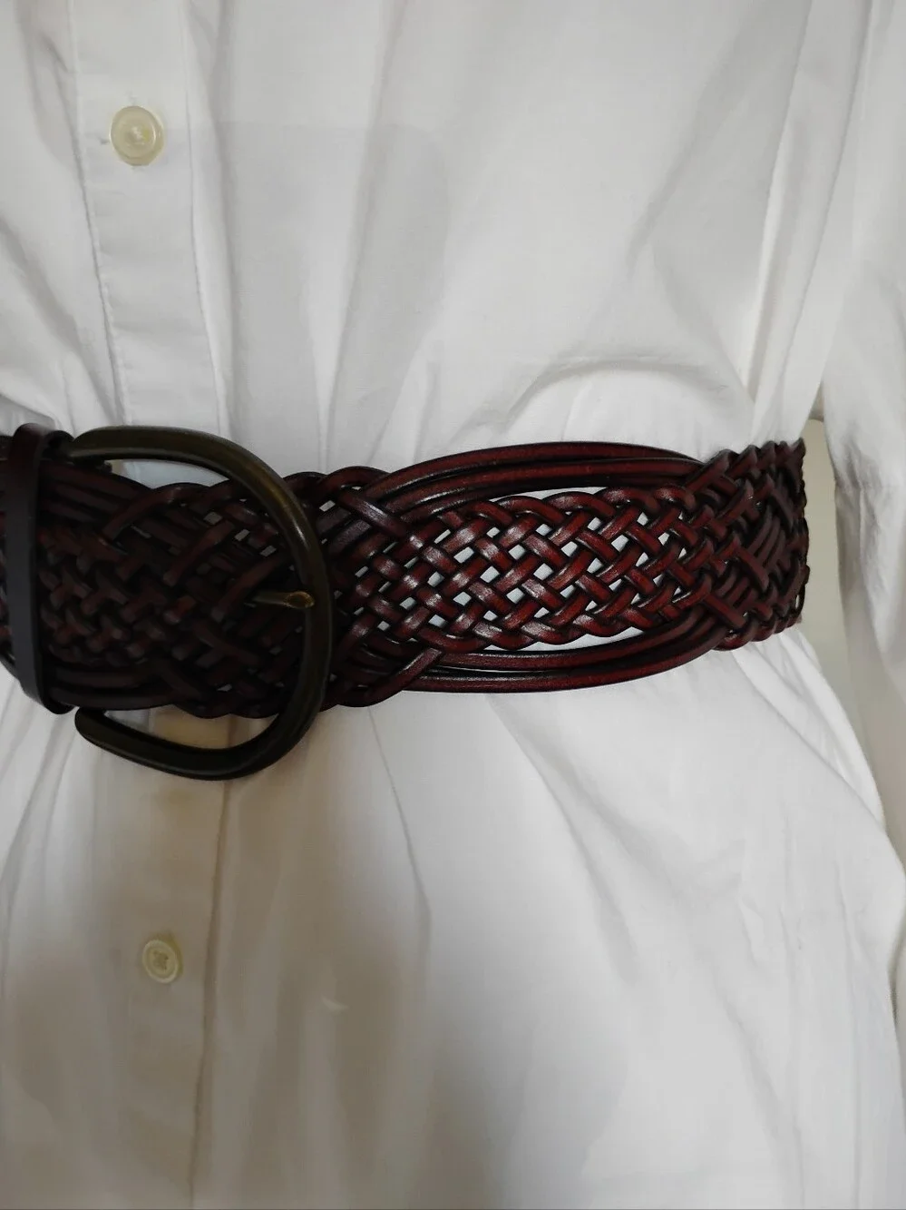 Woven Braided Bonded Leather Belt Brown Wide All Seasons Classic Bohemian